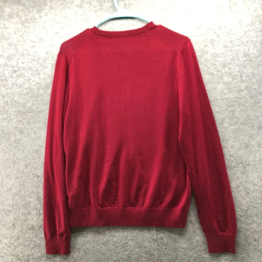 Uniqlo Extra Fine Merino Crew Neck Sweater Mens Medium Red Wool Knit Casual Top